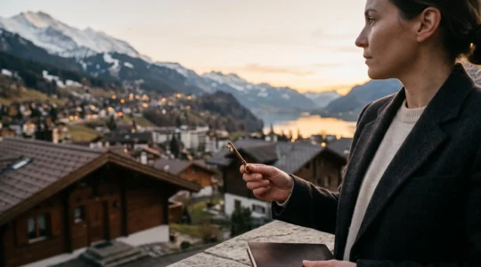 Vue symbolique d'une main tenant une clé devant un paysage suisse évoquant l'accès à un crédit personnel au meilleur taux