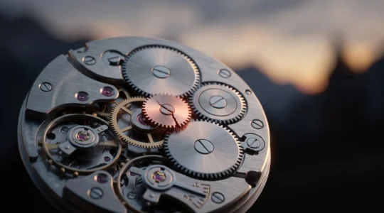 Mécanisme d'horlogerie suisse avec un rouage légèrement fissuré, symbolisant les premiers signaux d'alerte du surendettement