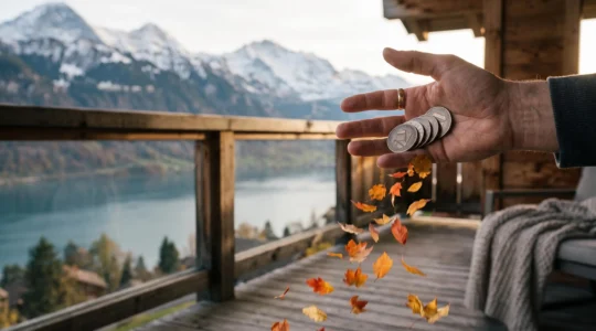 Illustration symbolique d'un prêt amortissable en Suisse, avec une métaphore visuelle de la réduction progressive de la dette dans un cadre alpin épuré