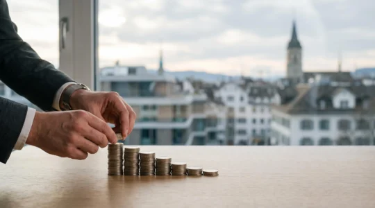 Entrepreneur suisse examinant ses finances professionnelles, symbolisant la réduction des coûts bancaires d'entreprise